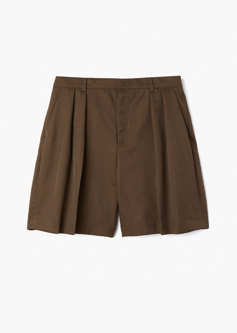 CLASSIC TWO TUCKED HALF SLACKS_BROWN