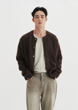 FINE WOOL ROUND NECK CARDIGAN