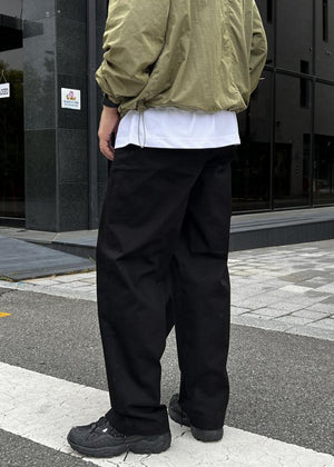 SILKET COTTON PIN TUCK PANTS_BLACK