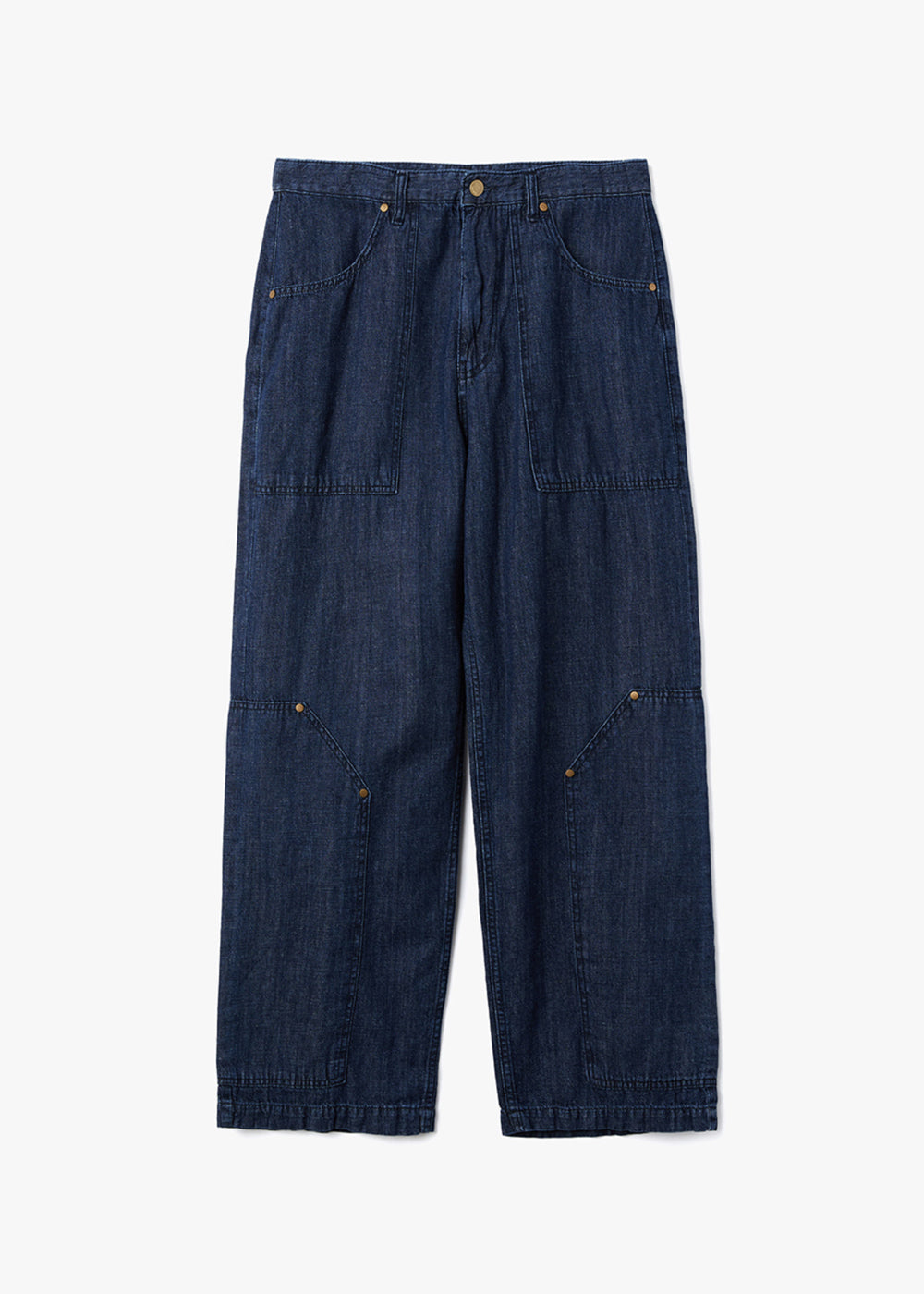 RIVET POINTED LINEN DENIM PANTS_INDIGO