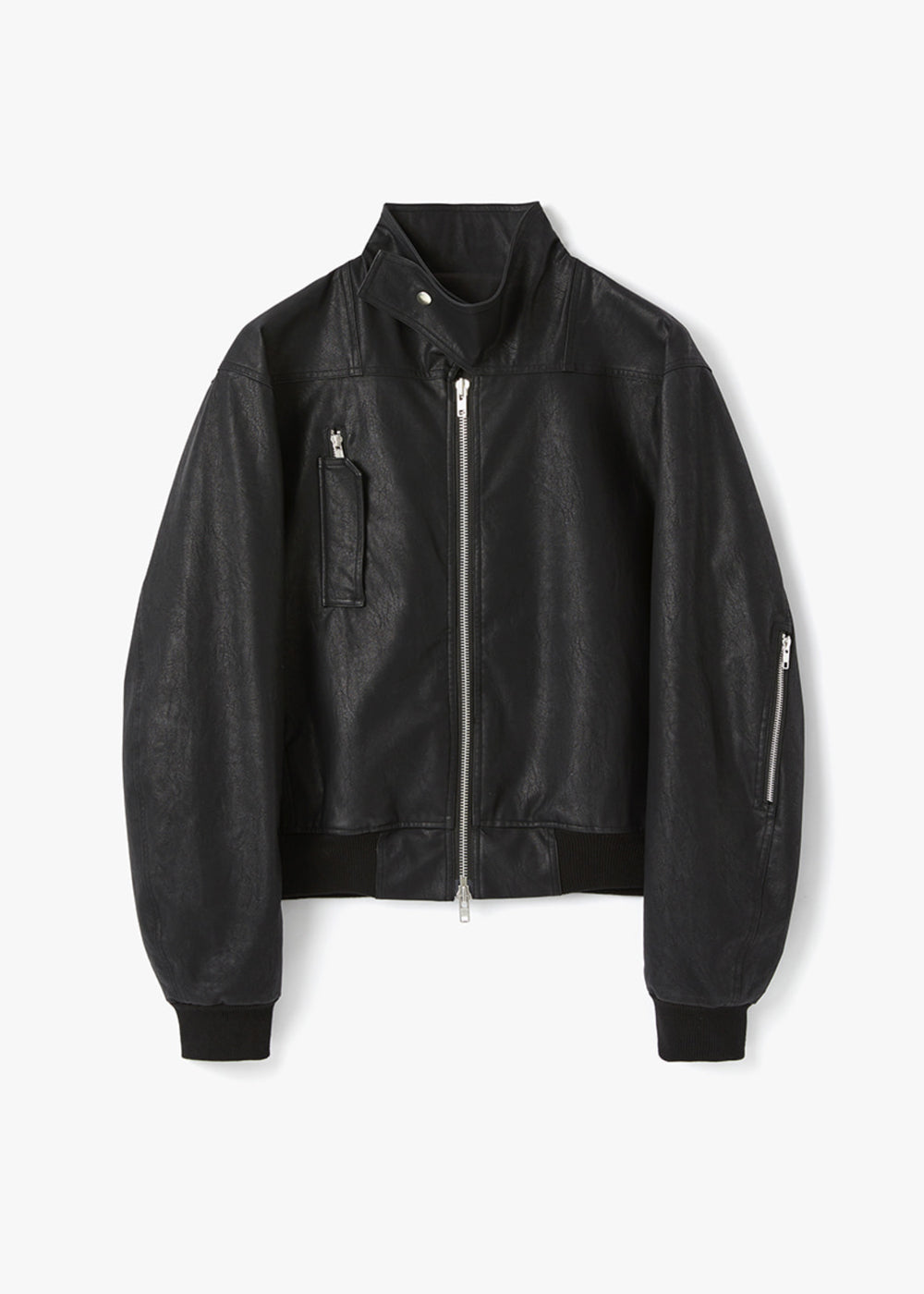 HIGH NECK POINTED LEATHER JACKET_BLACK