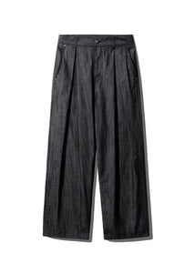 SLUB DENIM PIN TUCKED PANTS_BLACK