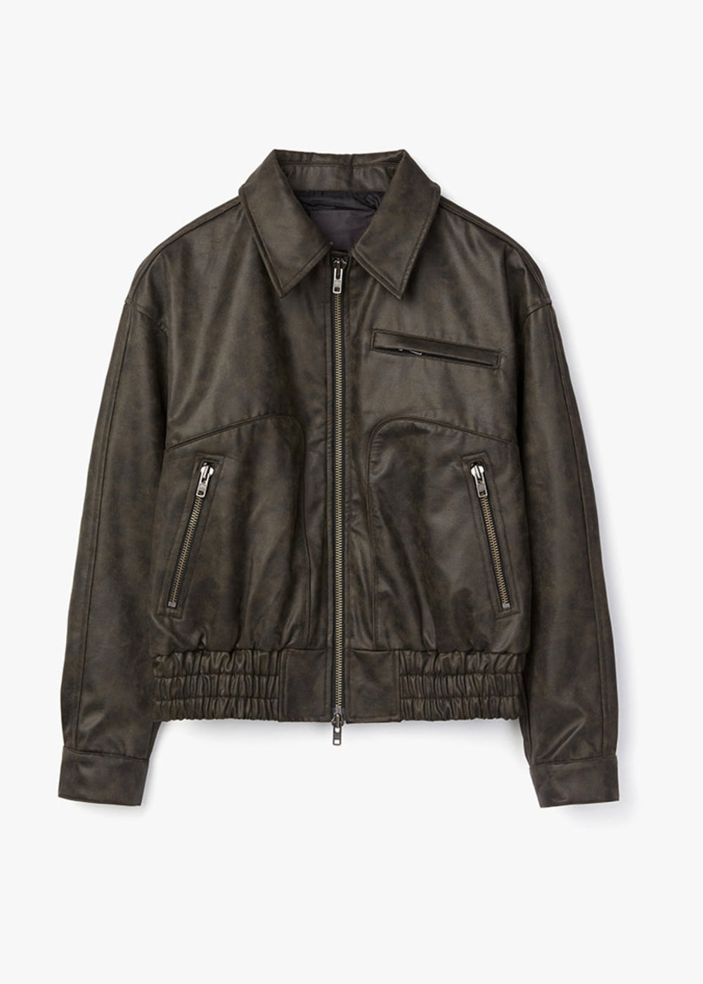 WASHED VEGAN LEATHER FLIGHT JACKET_BLACK