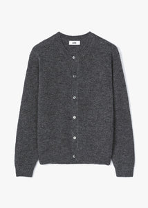 FINE WOOL ROUND NECK CARDIGAN_CHARCOAL