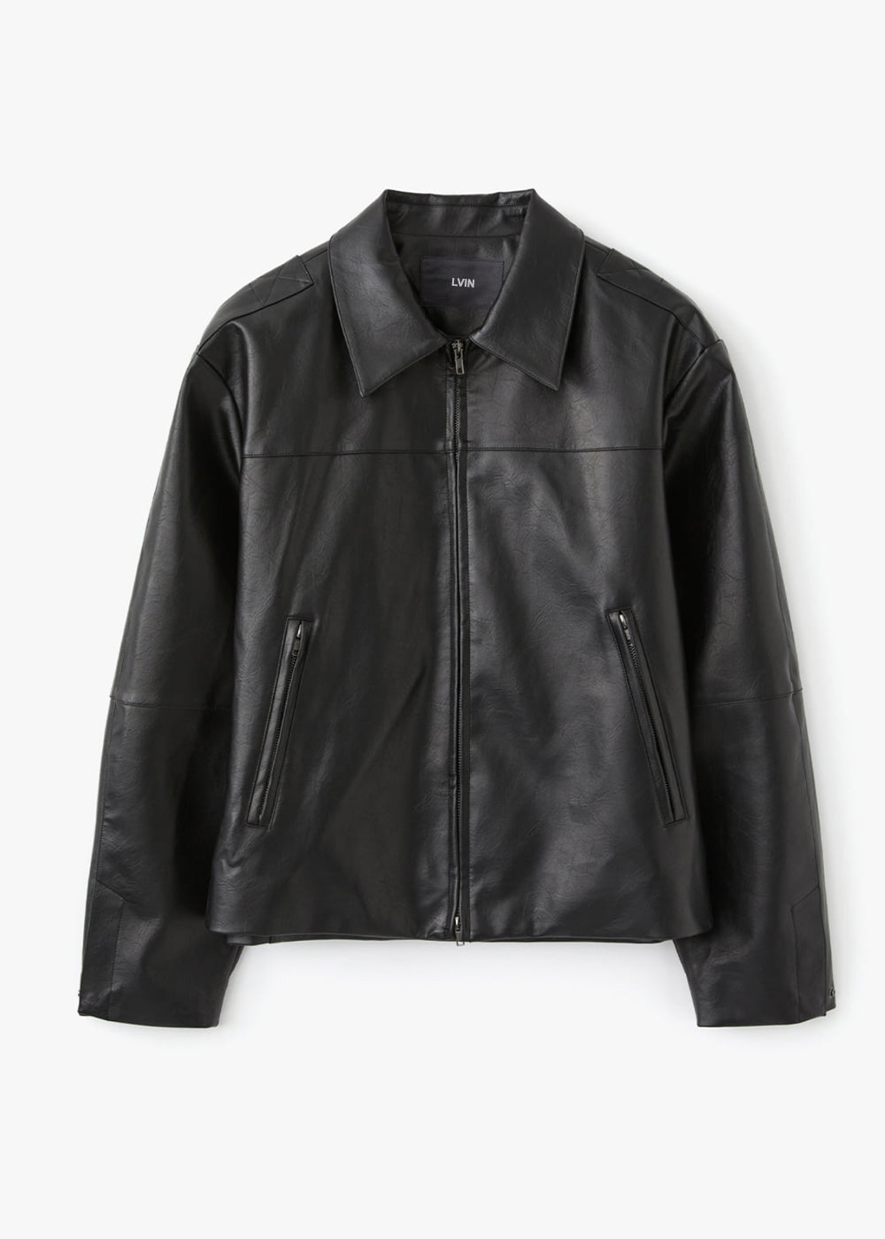 VEGAN LEATHER STRAP POINT JACKET_BLACK