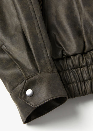 WASHED VEGAN LEATHER FLIGHT JACKET_BLACK