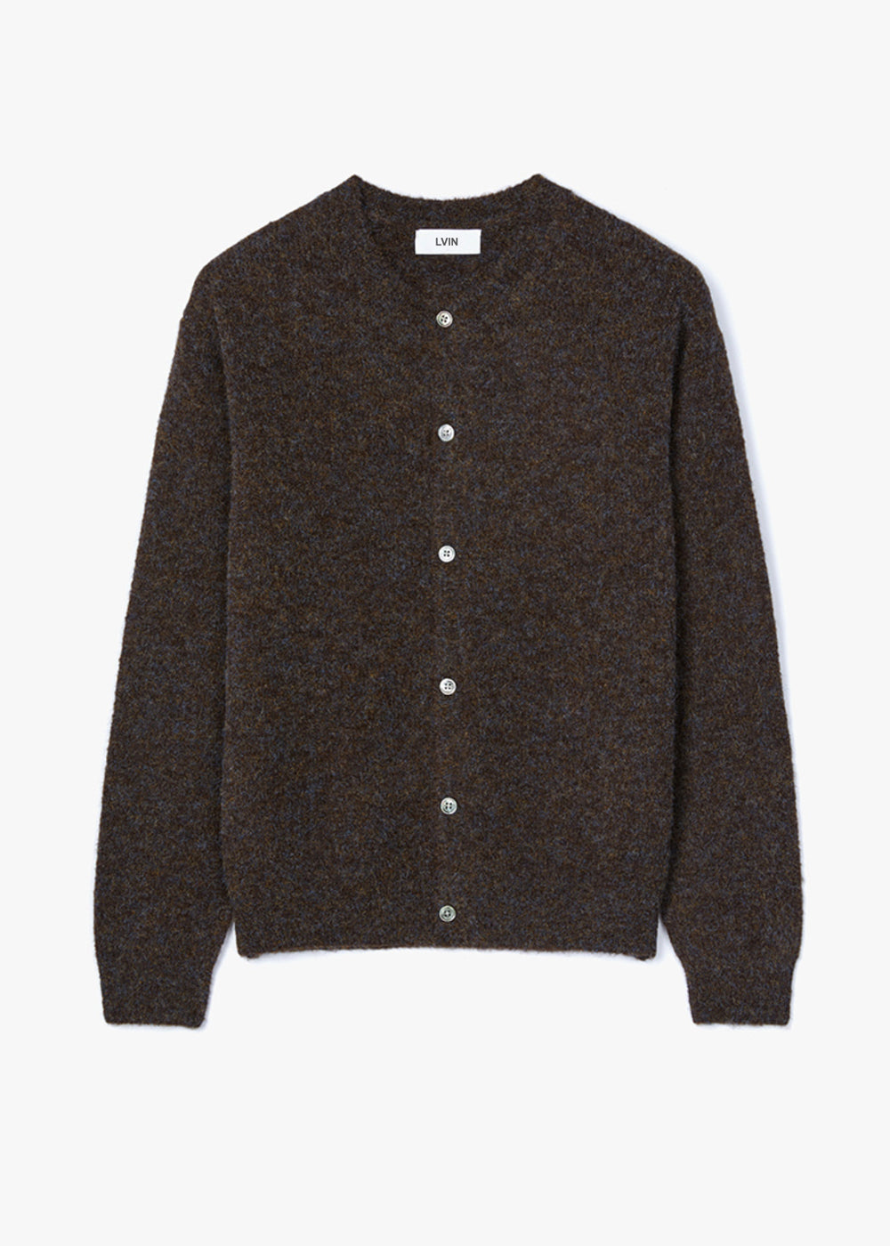 FINE WOOL ROUND NECK CARDIGAN_BROWN