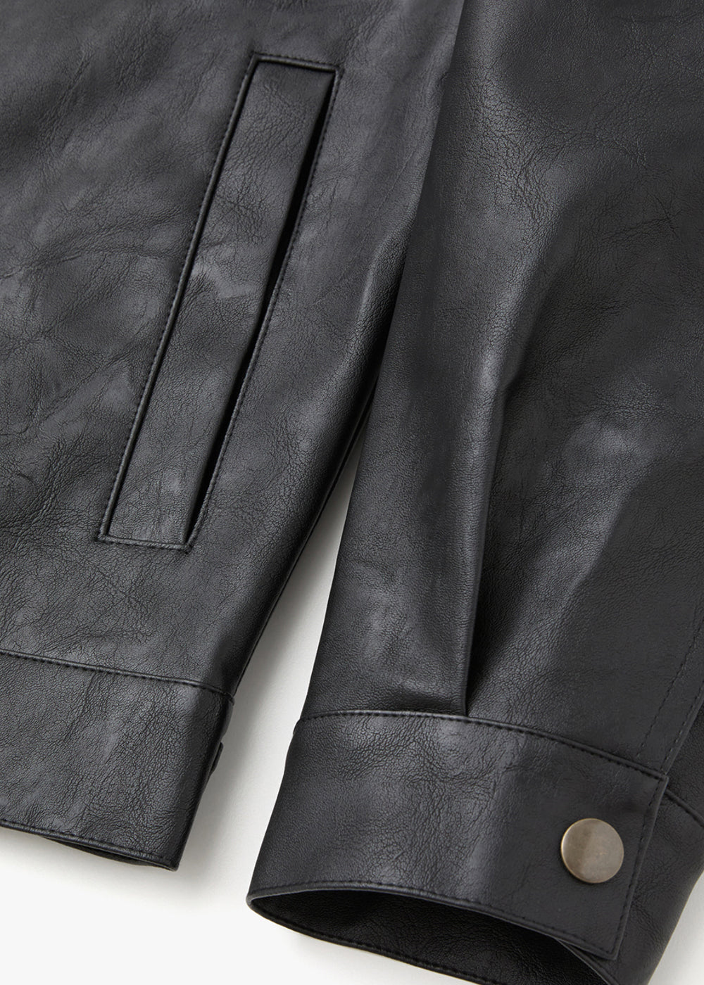 VEGAN LEATHER SNAP BUTTON JACKET_BLACK