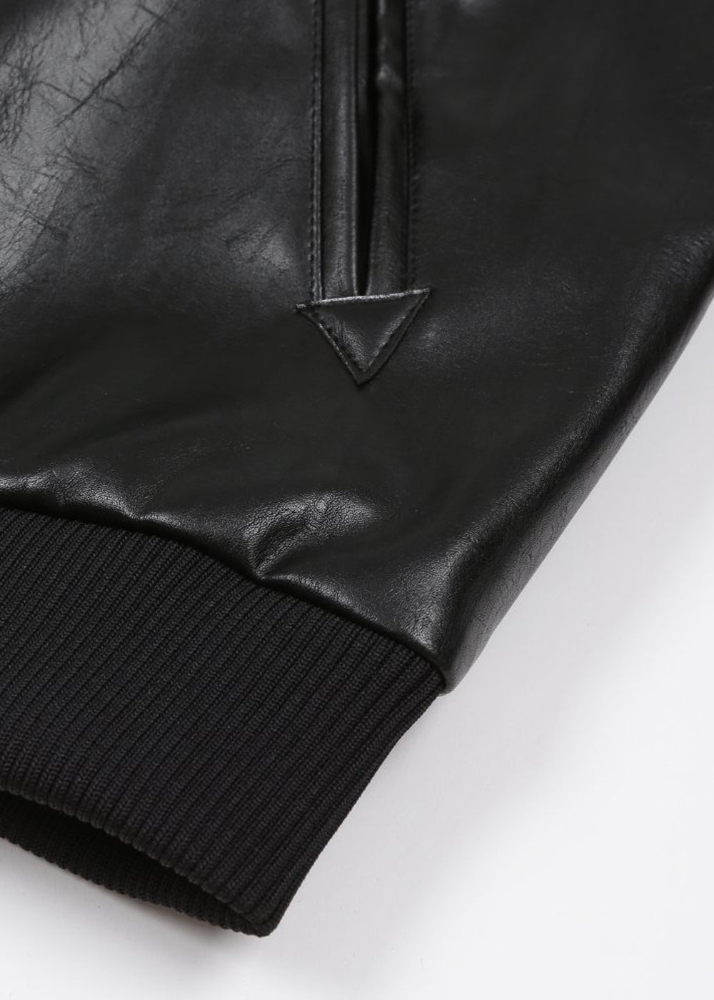 VEGAN LEATHER KNIT BAND JACKET_BLACK