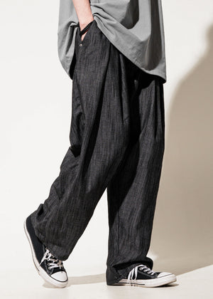 SLUB DENIM PIN TUCKED PANTS_BLACK