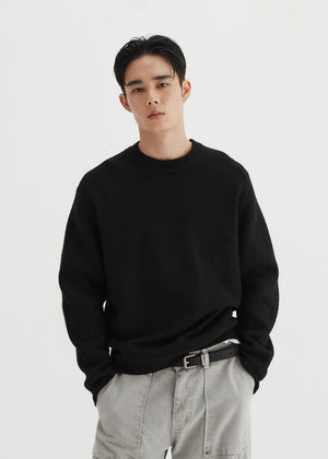 WOOL COMB-PATTERN SWEATER_BLACK