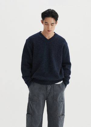 FINE WOOL V NECK SWEATER_NAVY