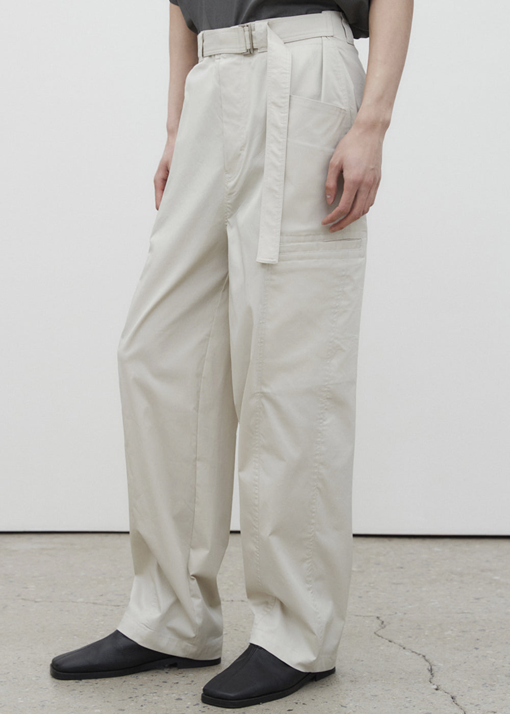 COATING COTTON BELTED PANTS_CREAM