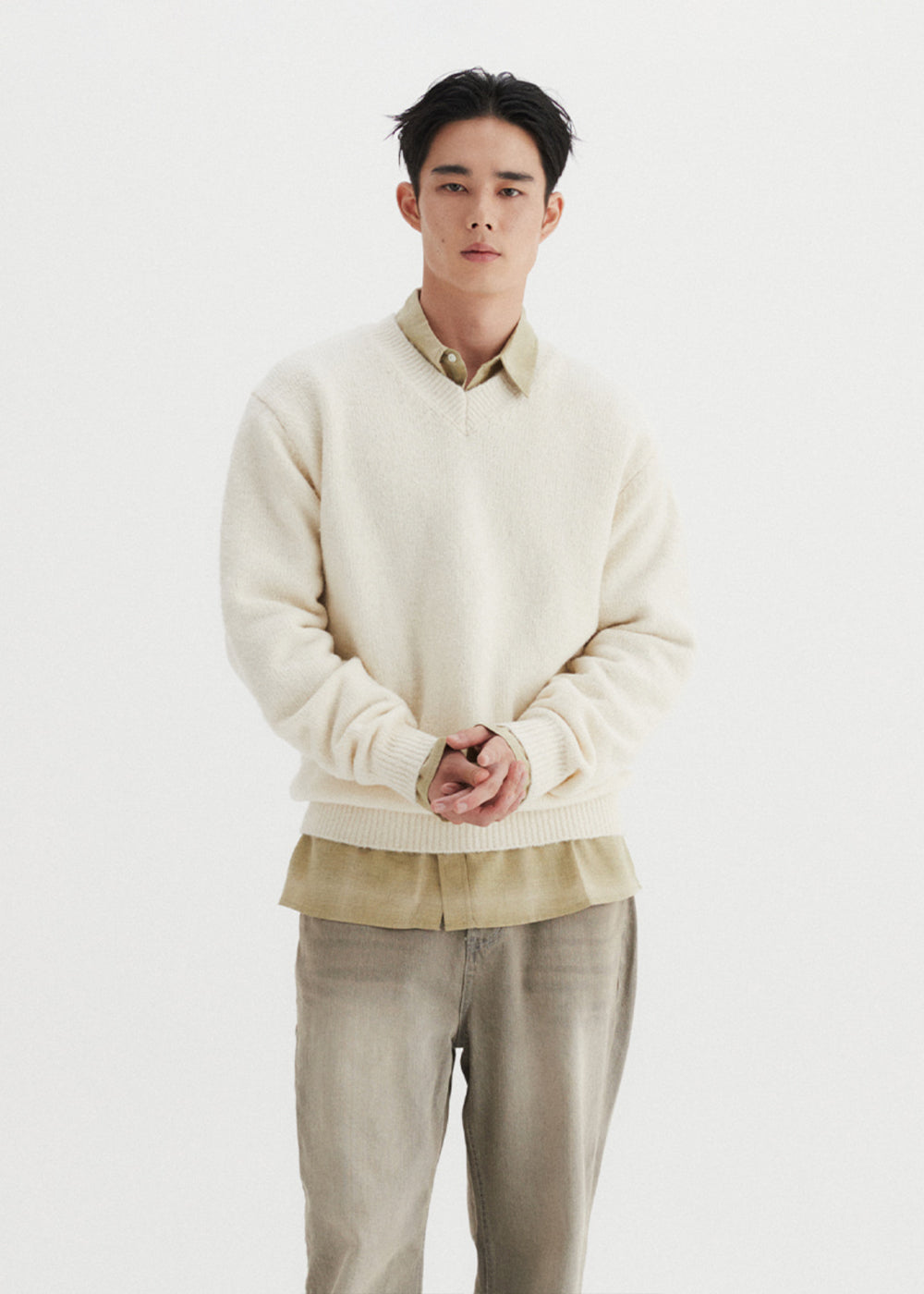 FINE WOOL V NECK SWEATER_IVORY