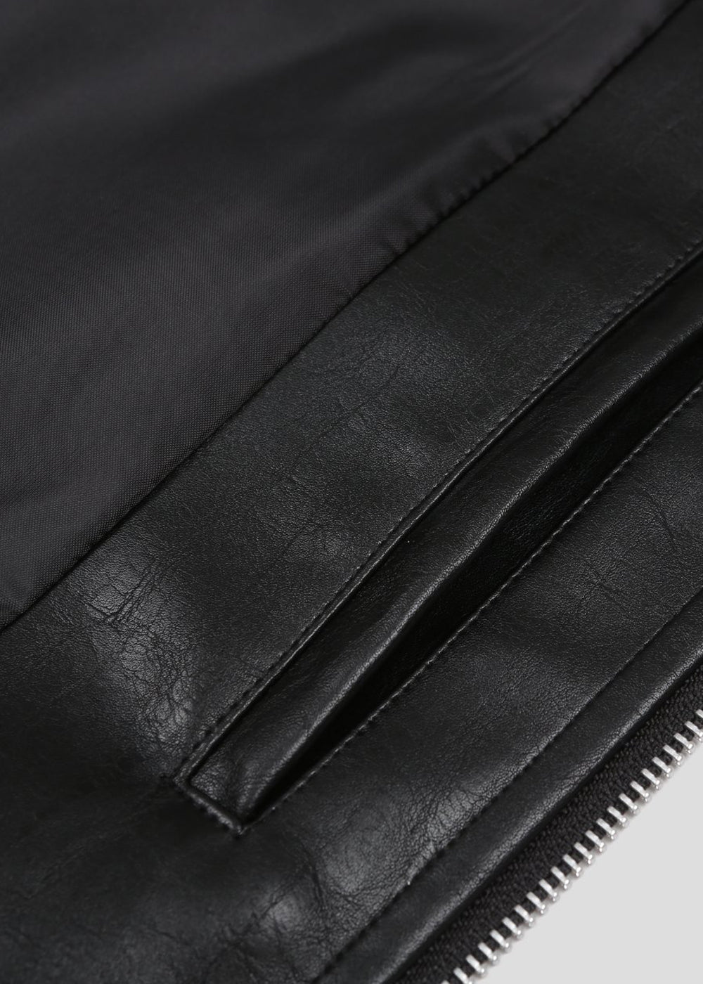 VEGAN LEATHER KNIT BAND JACKET_BLACK