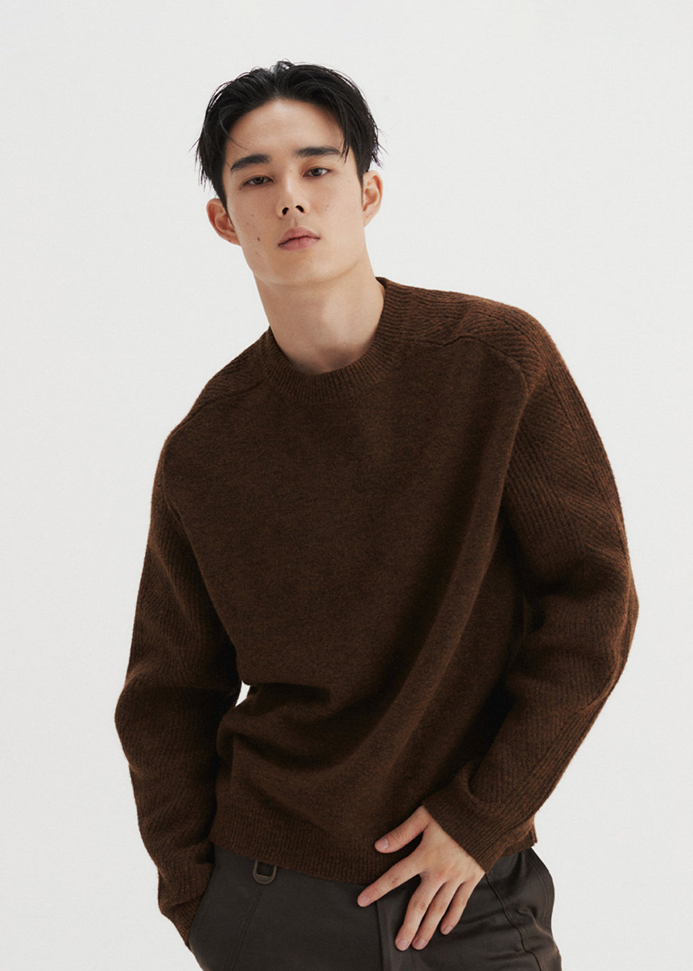 WOOL COMB-PATTERN SWEATER_BROWN