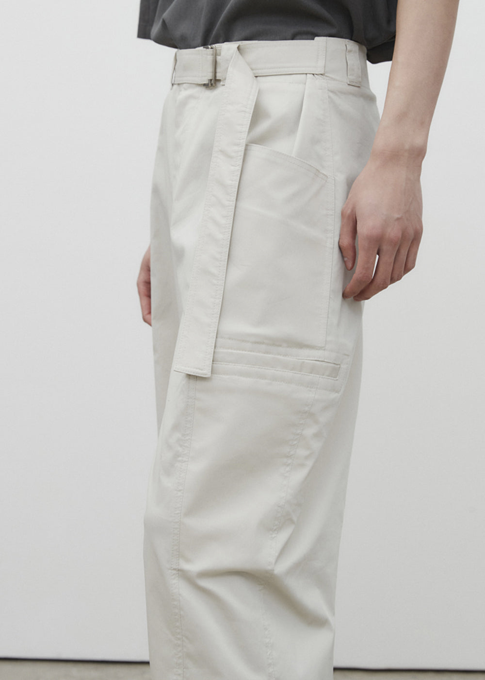 COATING COTTON BELTED PANTS_CREAM