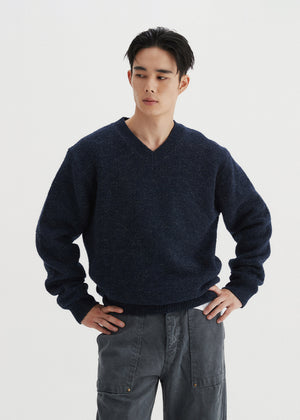 FINE WOOL V NECK SWEATER_NAVY