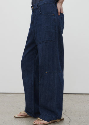 RIVET POINTED LINEN DENIM PANTS_INDIGO