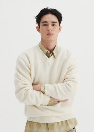 FINE WOOL V NECK SWEATER_IVORY