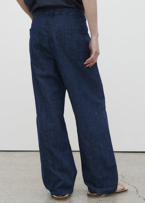 RIVET POINTED LINEN DENIM PANTS_INDIGO