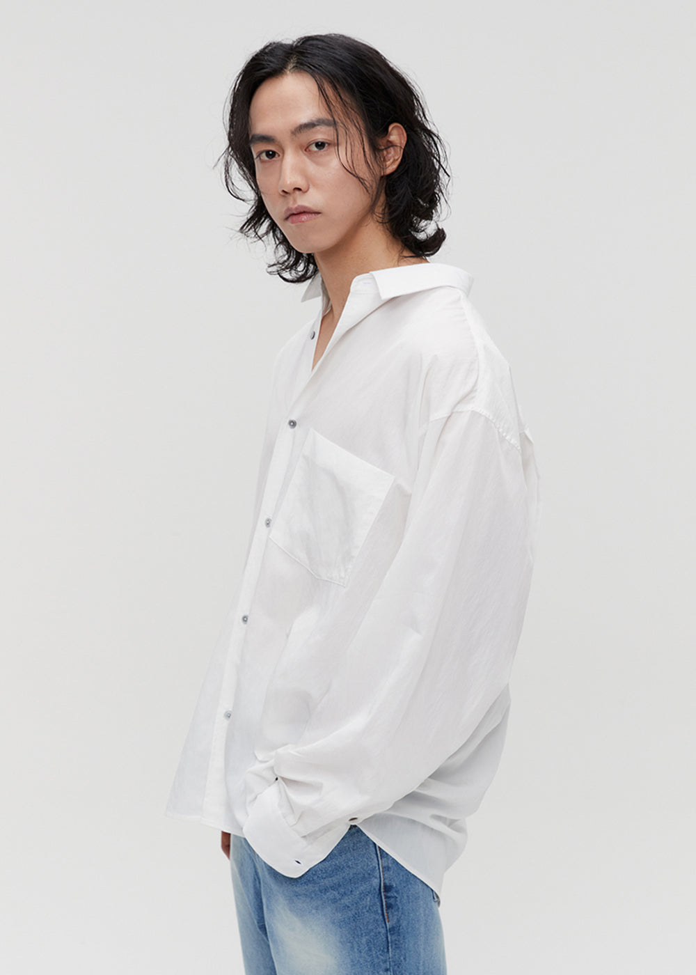 SIGNATURE SILKY OVER SIZE SHIRT_IVORY